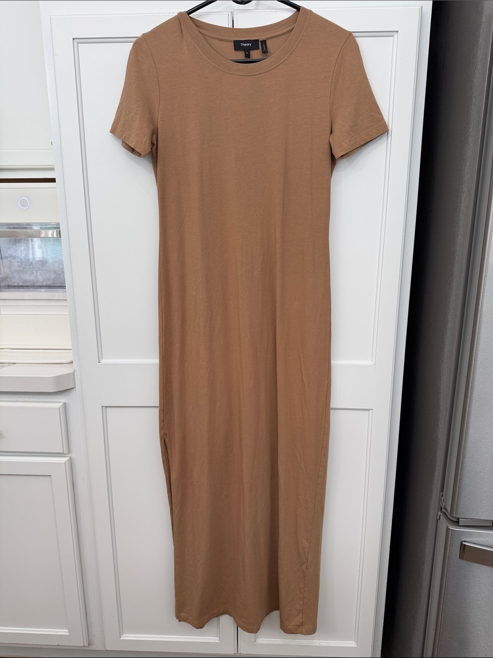 Theory Camel Tan Pima Cotton Midi Maxi Dress SS Minimalist Dress| Small
